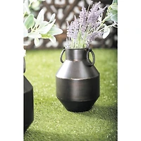 Dark Brown Metal Rustic Vase, 12" x 8" x 8"