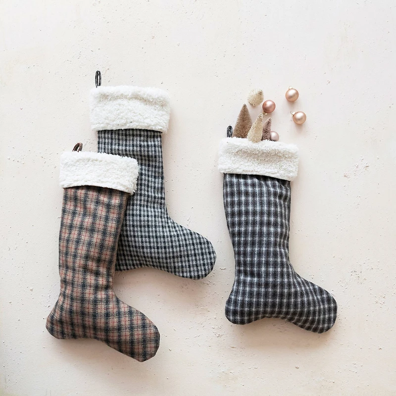 Hello Honey® 20" Woven Wool Blend Stocking with Sherpa Cuff Set