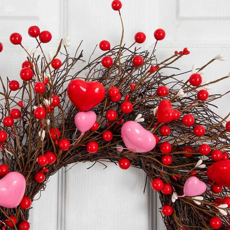 18in. Artificial Valentine's Day Heart & Berry Twig Wreath