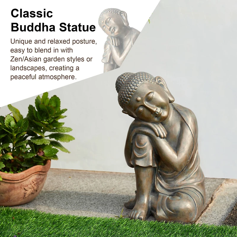 Glitzhome® 18" Faux Bronze Resting Buddha Garden Statue