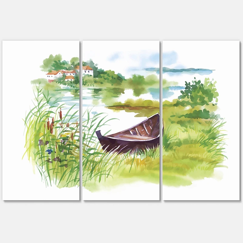 Designart - Rural Green Landscape With Boat