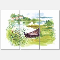Designart - Rural Green Landscape With Boat