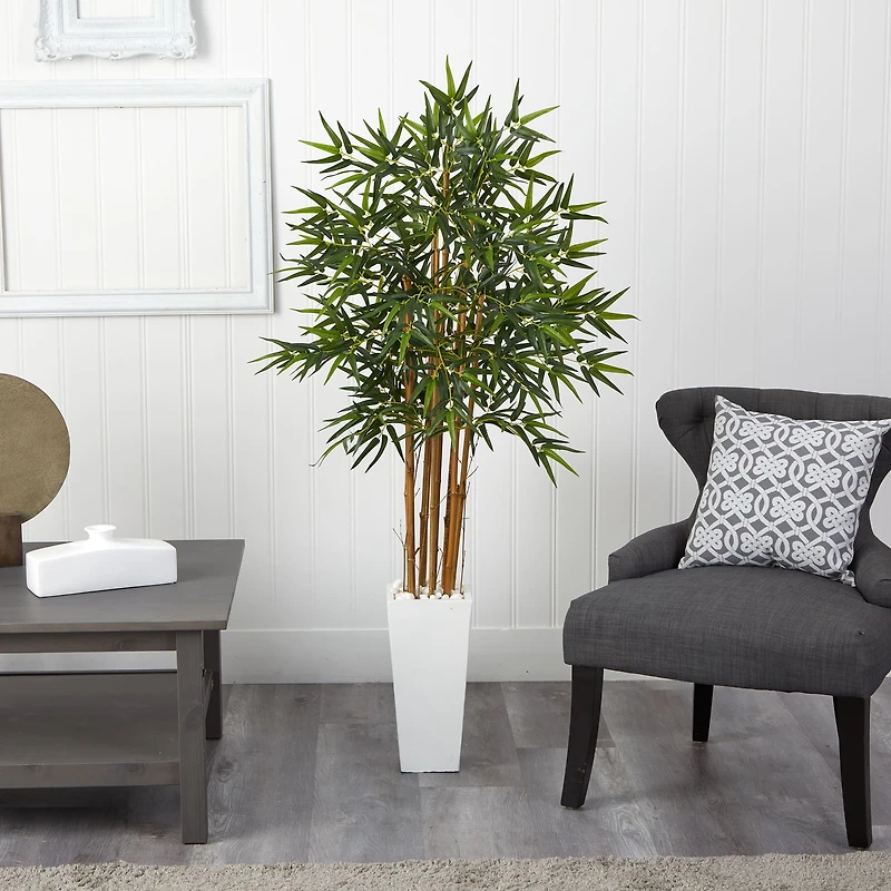 5ft. Artificial Bamboo Tree in White Tower Planter