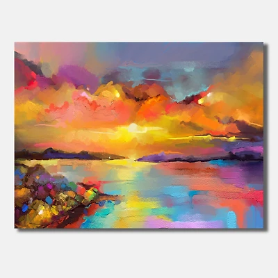 Designart - Sunset Painting With Colorful Reflections I