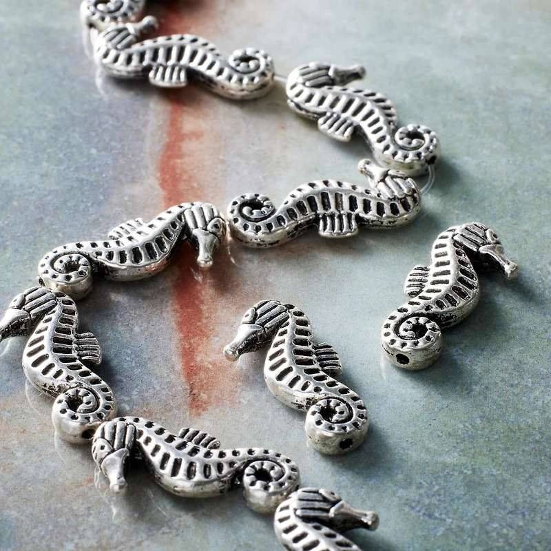 Antique Silver Seahorse Metal Beads, 21mm by Bead Landing™