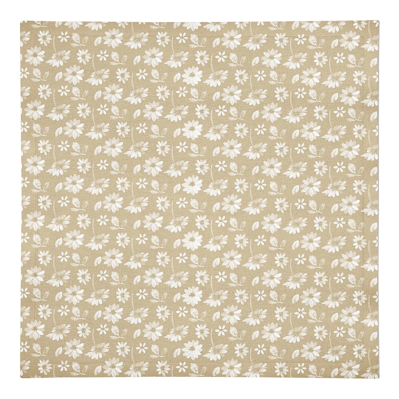 Cream and White Florals Cotton Twill Napkin