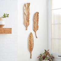 Set of 3 Brown Teak Wood Rustic Wall Decor 7", 27"