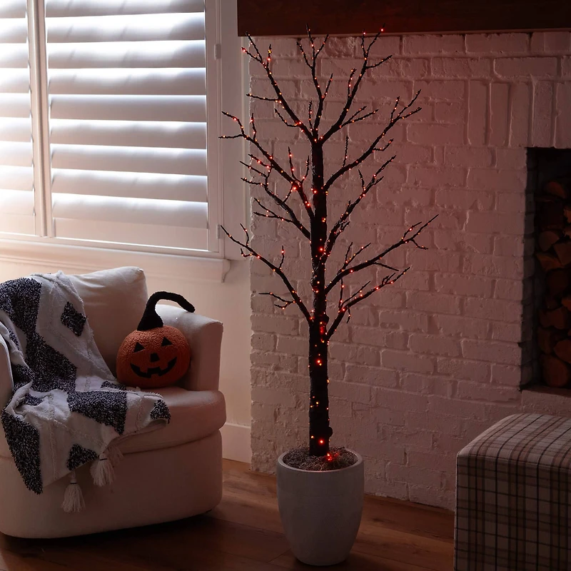 5ft. Pre-Lit Artificial Halloween Twig Tree with 360 Orange & Purple LED Lights