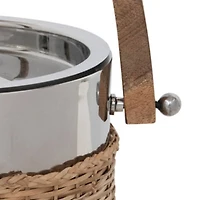 Hello Honey® 9.5" Stainless Steel & Woven Rattan Ice Bucket with Mango Wood Handle