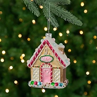 4.5" Glittered Gingerbread House Glass Christmas Ornament