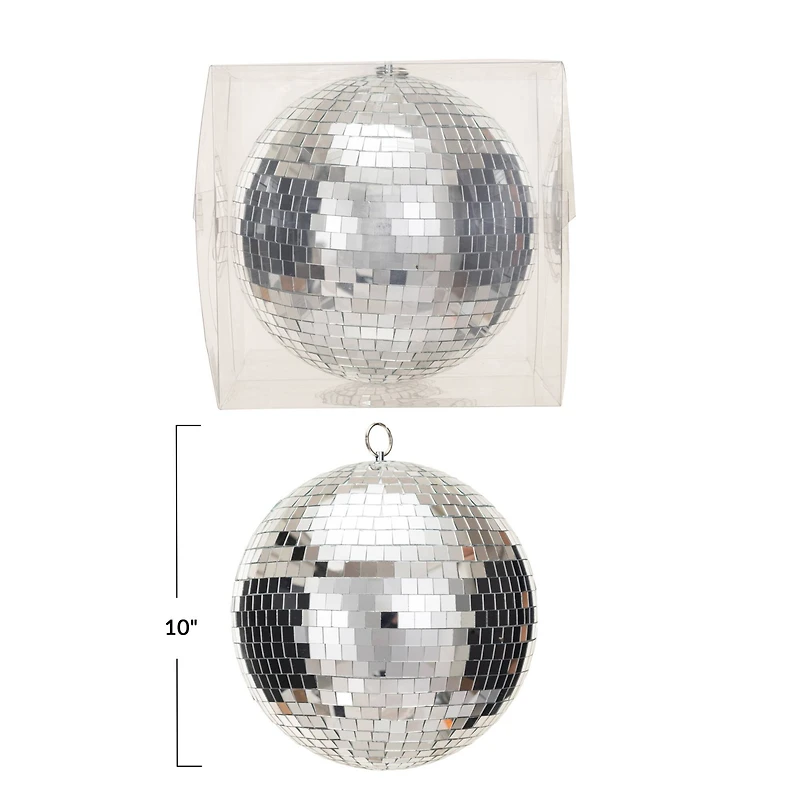 Hello Honey® 10" Silver Round Hanging Glass & Foam Disco Ball