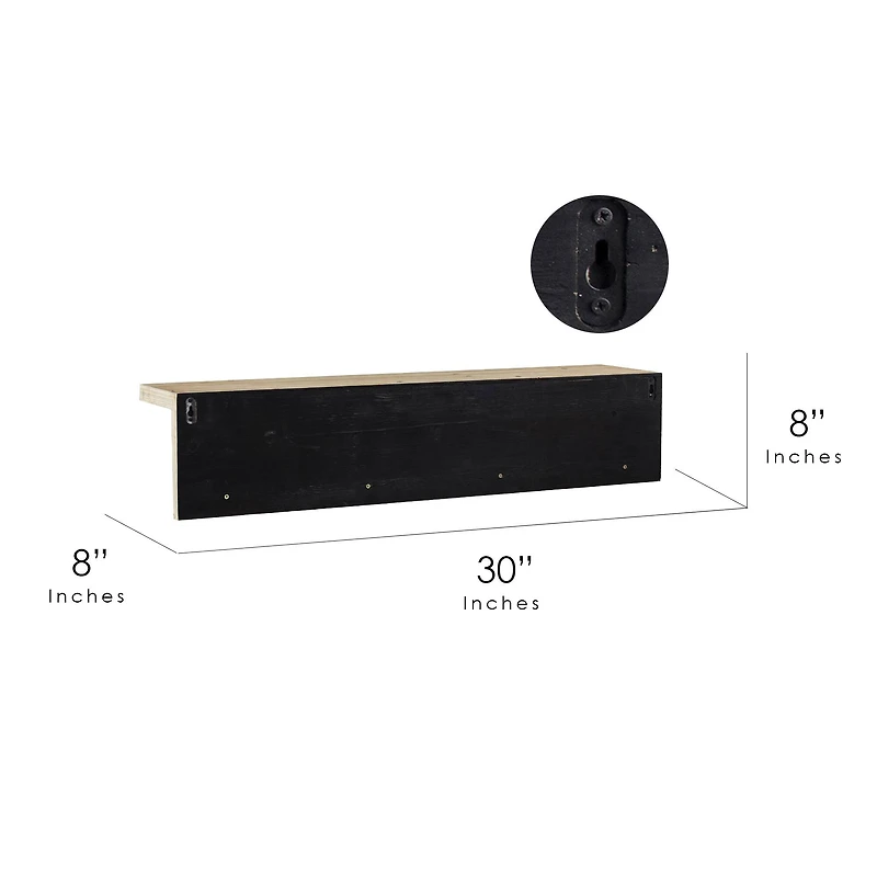 Rustic Wood & Metal Wall Shelf & Coat Rack With Hooks