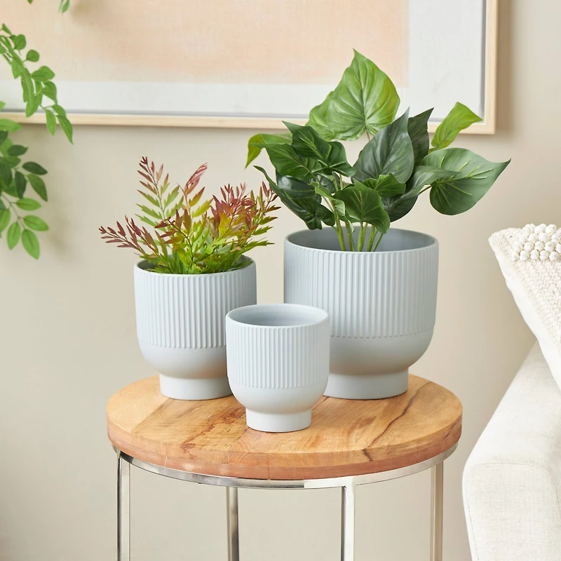 Light Blue Ceramic Planter with Tapered Base Set