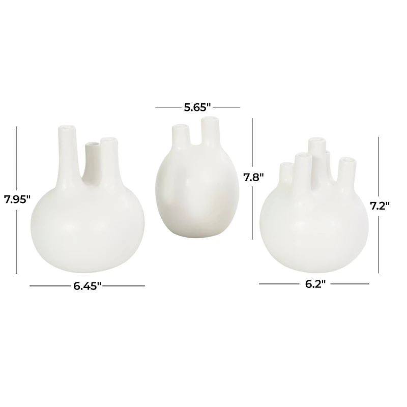 CosmoLiving by Cosmopolitan White Ceramic Round Bud Vase Set with Multiple Openings
