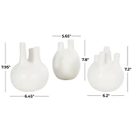 CosmoLiving by Cosmopolitan White Ceramic Round Bud Vase Set with Multiple Openings
