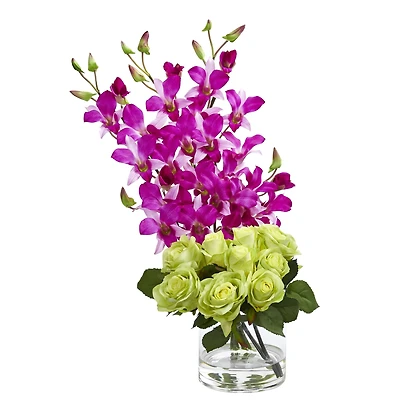 20" Rose & Orchid Arrangement in Glass Vase