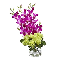 20" Rose & Orchid Arrangement in Glass Vase