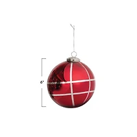 Hello Honey® 6" Red & Silver Grid Mercury Glass Ball Ornament