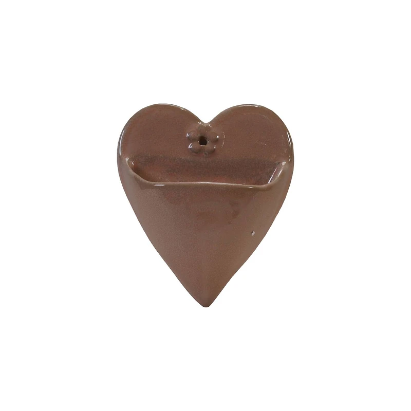Hello Honey® Stoneware Brown Heart Shaped Wall Planter with Reactive Glaze