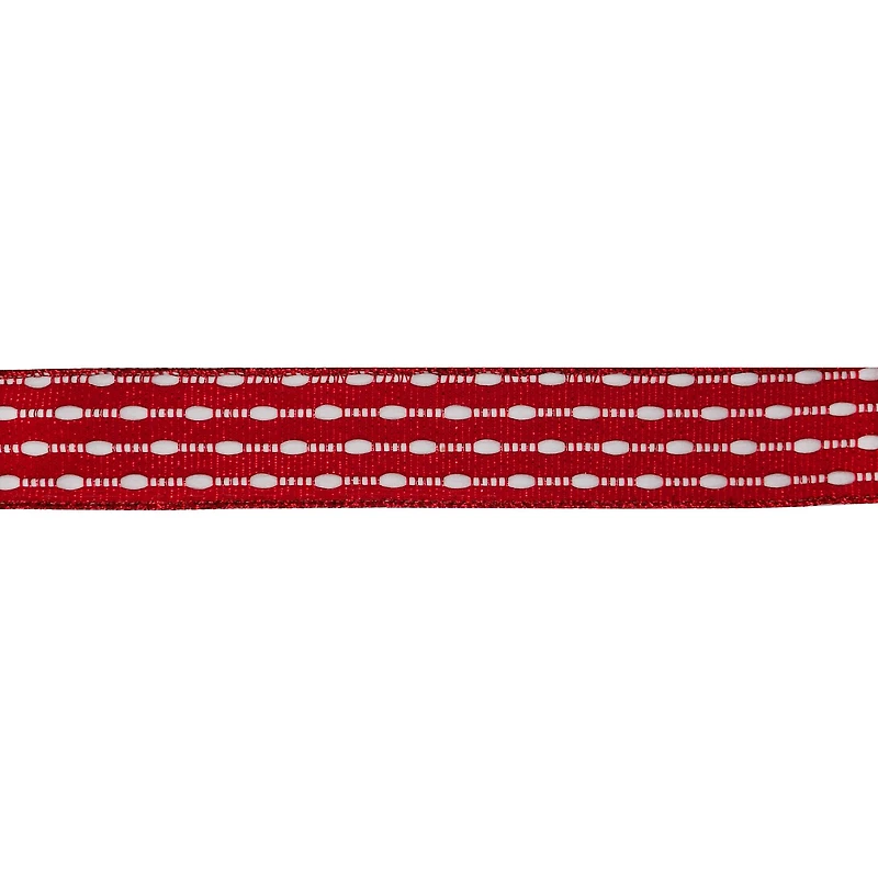 1.5" x 25ft. Red & White Stitch Wired Ribbon by Celebrate It®