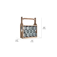 20" Rustic Wood & Metal Wine Rack with Handle