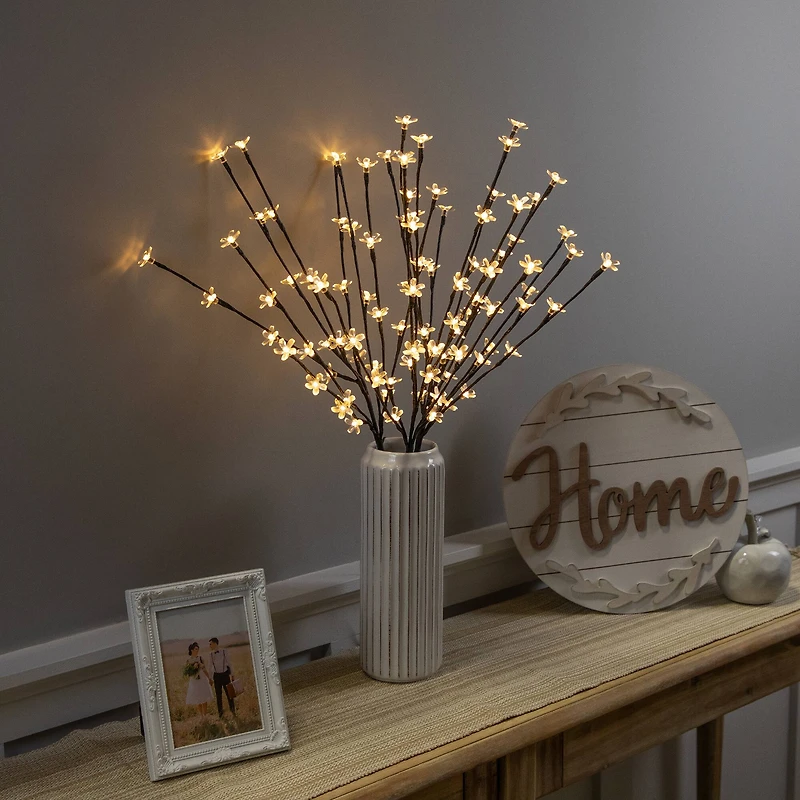 Set of 3 Pre-Lit Cherry Blossom Artificial Tree Branches 2.5' - Warm White LED Lights