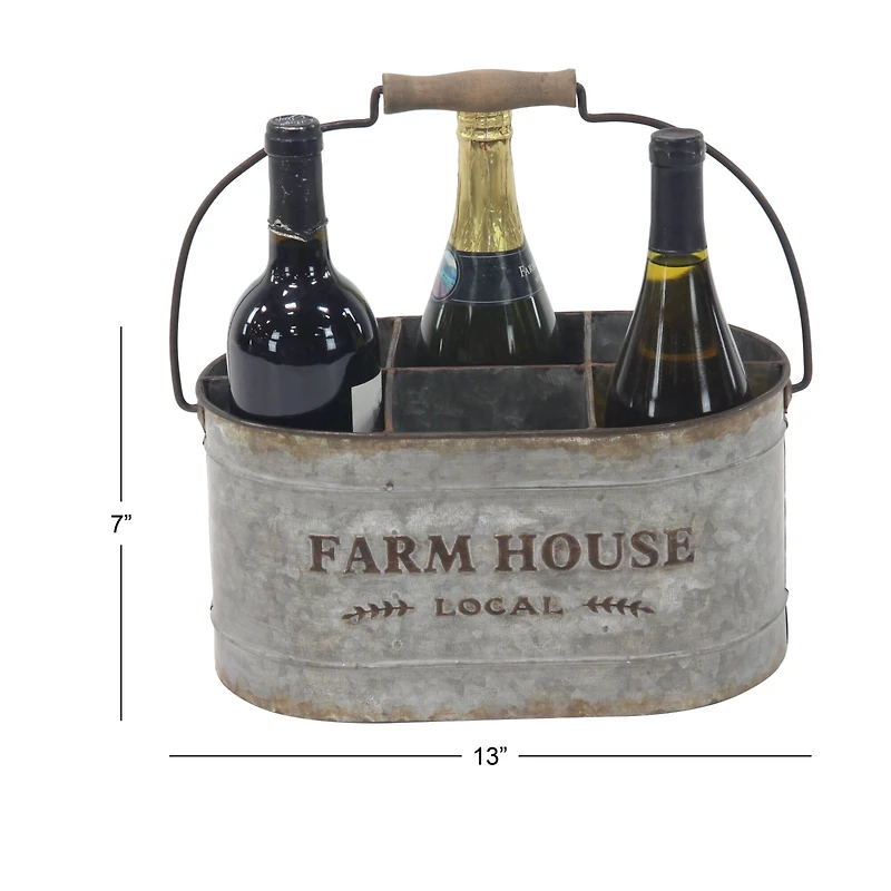 13" Gray Metal Farmhouse Wine Holder