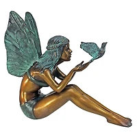 Design Toscano 11" Bird Fairy Cast Bronze Garden Statue