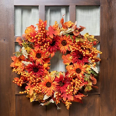 24" Leaves & Flowers Fall Harvest Wreath
