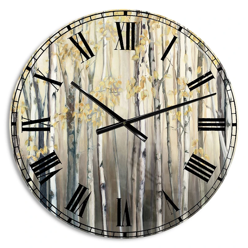 Designart Golden Birch Forest I Traditional Wall Clock