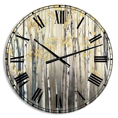 Designart Golden Birch Forest I Traditional Wall Clock