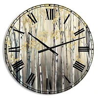 Designart Golden Birch Forest I Traditional Wall Clock