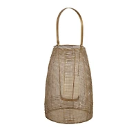 Gold Iron Modern Candle Holder Lantern, 16" x 9" x 9"