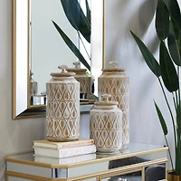 Brown Traditional Decorative Jars, Set of 3" 16", 13", 10"