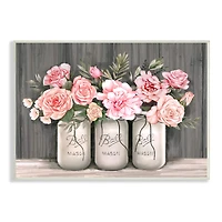 Stupell Industries Blossoming Pink Rose Bouquets Rustic Country Jars Wall Plaque