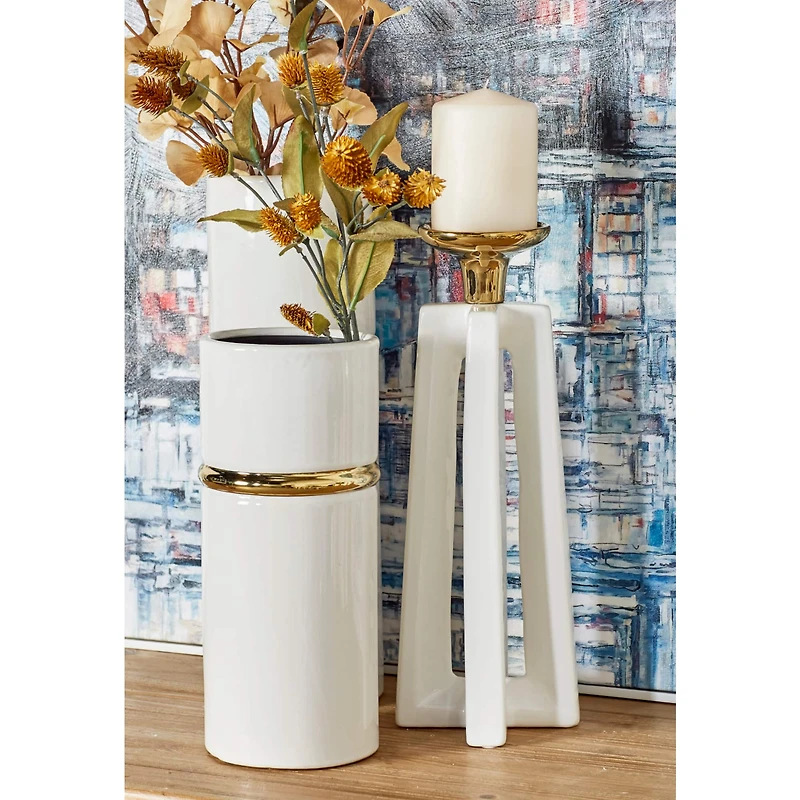 CosmoLiving by Cosmopolitan White Ceramic Modern Candle Holder Set