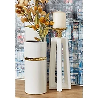 CosmoLiving by Cosmopolitan White Ceramic Modern Candle Holder Set