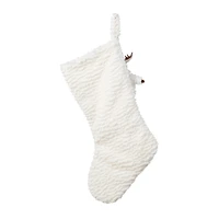 Glitzhome® 21"L White Plush Christmas Stocking with Reindeer Ornament