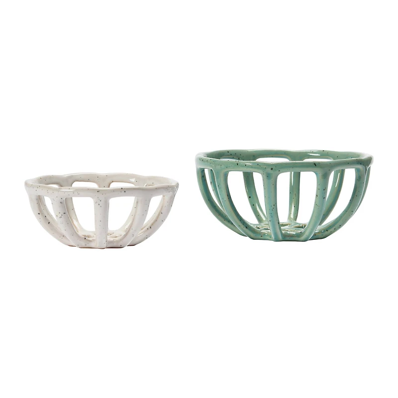 Hello Honey® Green & White Stoneware Basket Set