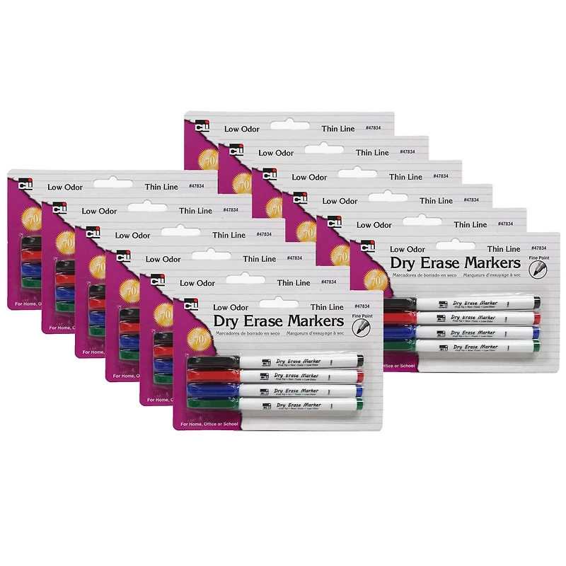 Charles Leonard Fine Tip Dry Erase Markers, 12 Packs of 4