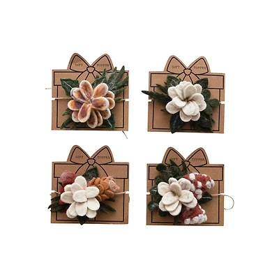 Hello Honey Multicolor Wool Felt Flower Gift Topper with Jute Wrap, 4ct.