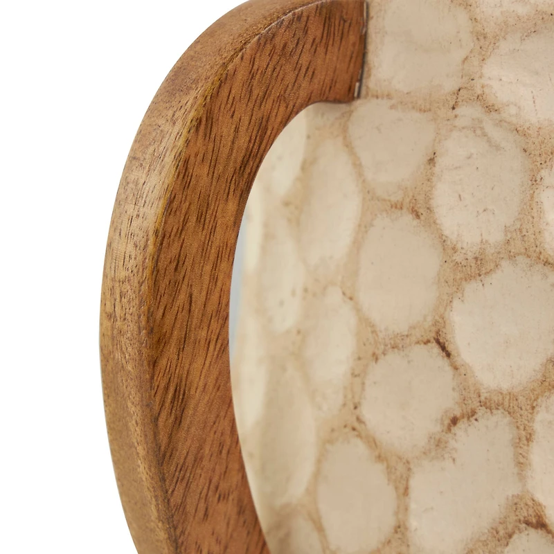 Beige Paper Mache Honeycomb Inspired Jug Vase with Wooden Handle Set