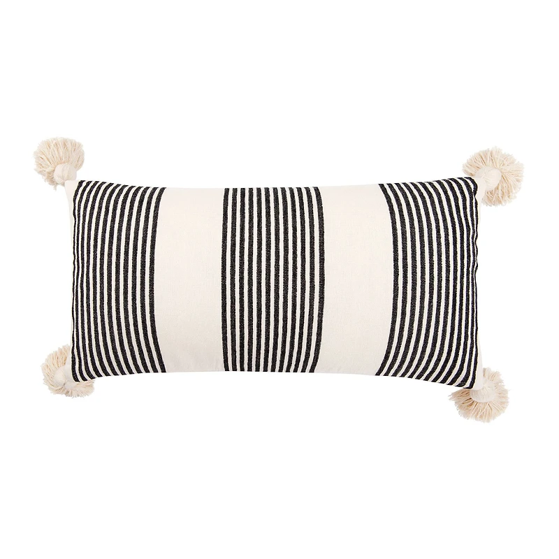 Hello Honey® Black Stripes Cotton & Chenille Throw Pillow