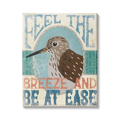 Stupell Industries Feel Breeze Be Ease Nautical Phrase Sandpiper Bird Canvas Wall Art