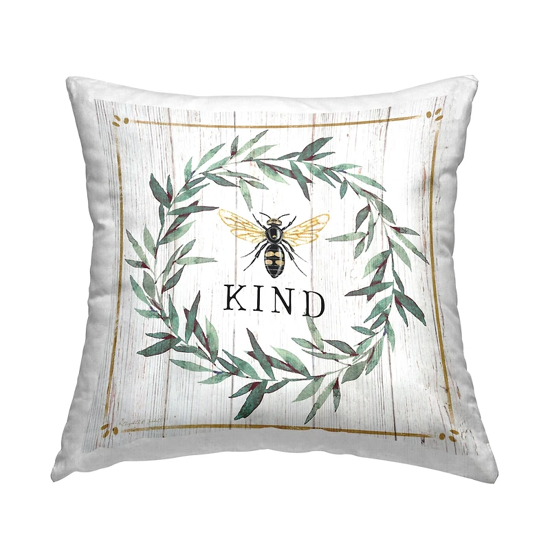 Stupell Industries Bee Kind Phrase Country Farm Insect Pun Throw Pillow 18" x 18"