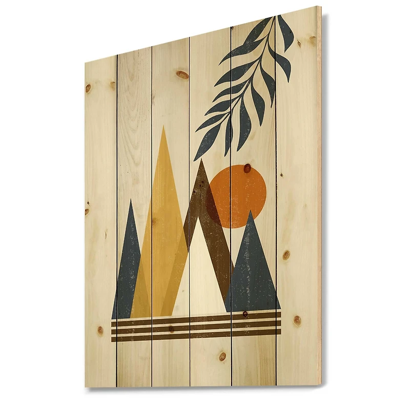 Designart - Abstract Sun and Moon In Mountains I - Modern Print on Natural Pine Wood