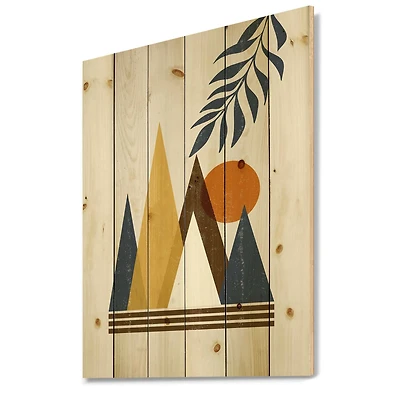 Designart - Abstract Sun and Moon In Mountains I - Modern Print on Natural Pine Wood