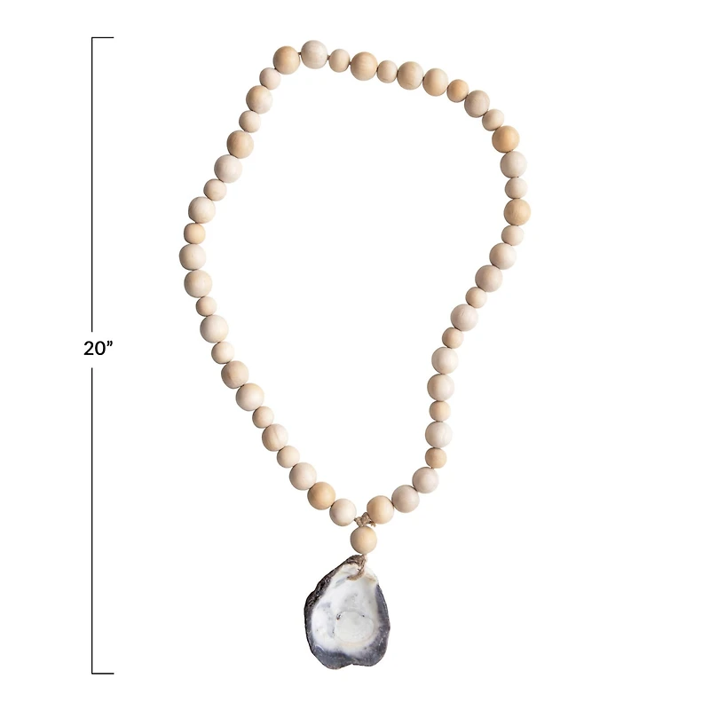 Hello Honey® 20" Mango Wood Beads with Oyster Shell Pendant