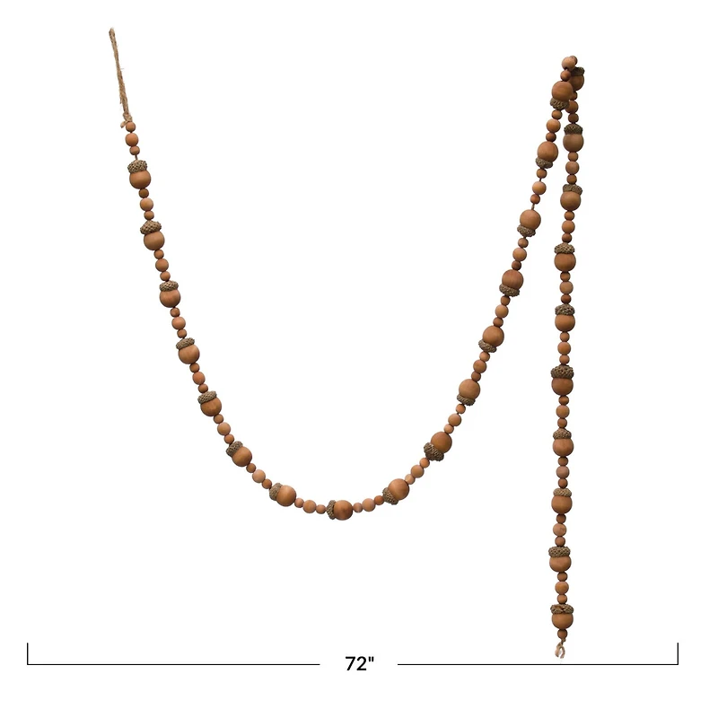 Hello Honey® 6ft. Brown Paulownia Wood Acorns & Beads Garland