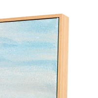  32" x 47" Blue Abstract Ocean Wave Landscape Canvas Framed Wall Art